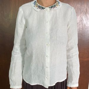 Beautiful white linen embroidered blouse